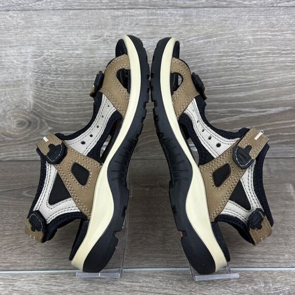 Ecco Yucatan Tan Black Gray Leather Women’s Sz 8/EU 39 Hook & Loop Sport Sandals - Picture 10 of 10